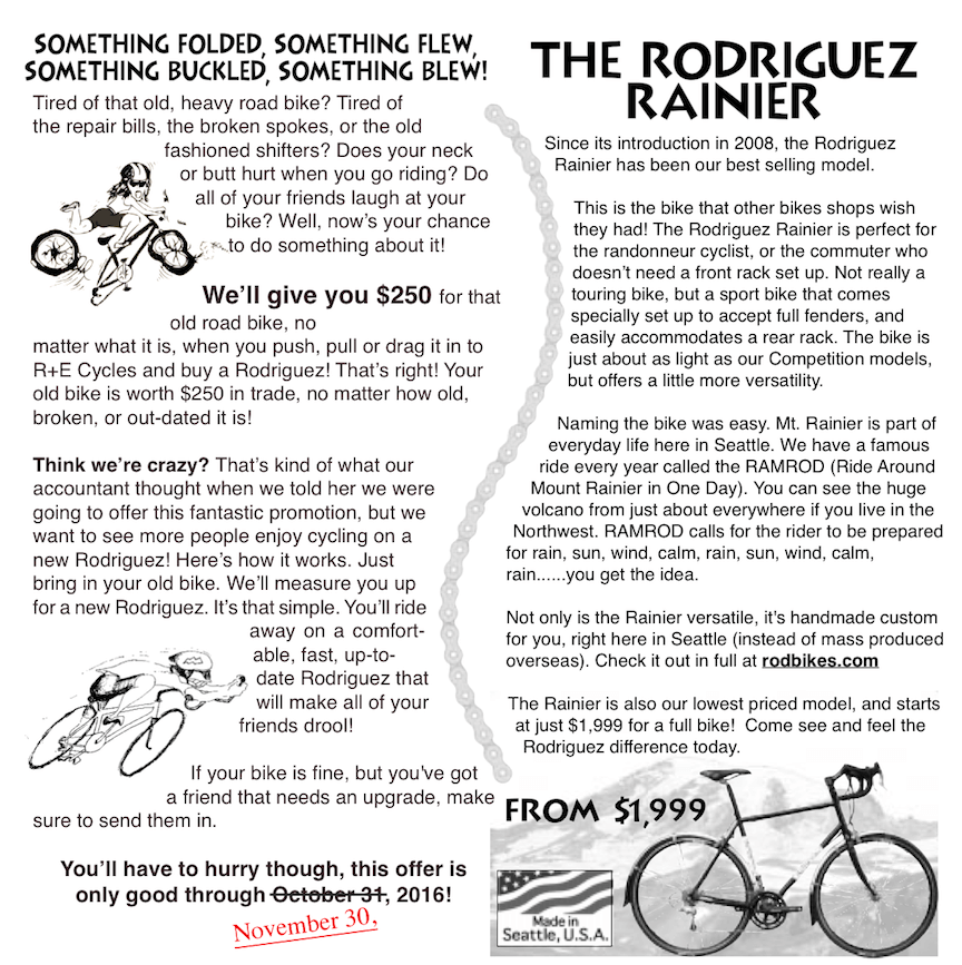 Rodriguez Bicycle trade-in special