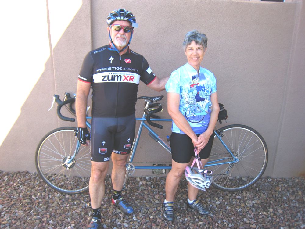 Chad and his wife now, in front of their tandem