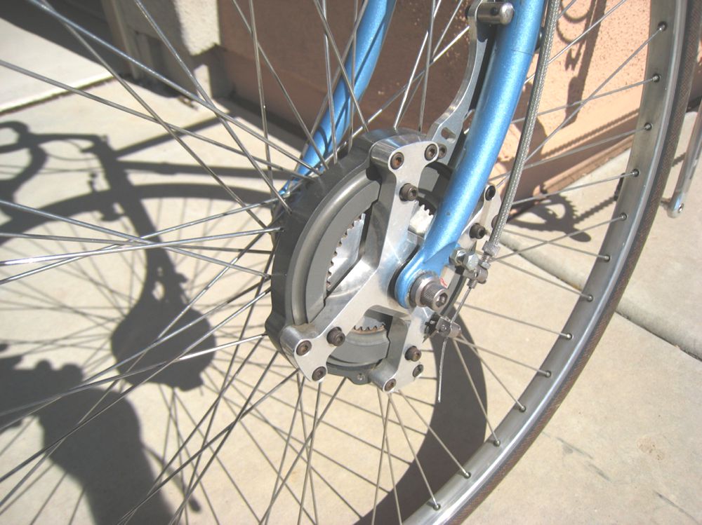 Closeup of front wheel Phil disc brake