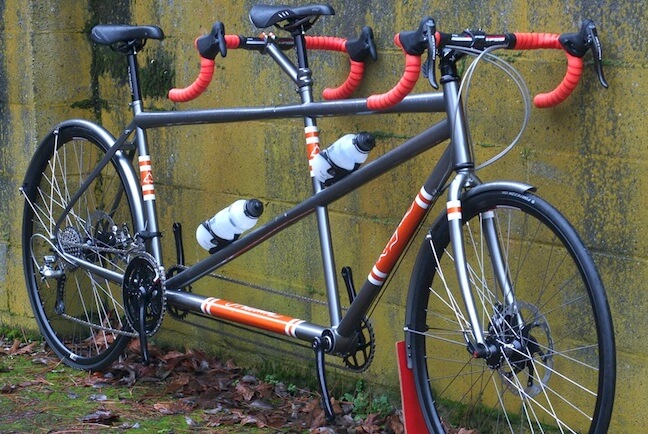 Silver Blue fade Rodriguez Custom tandem built for very tall front rider and short back rider