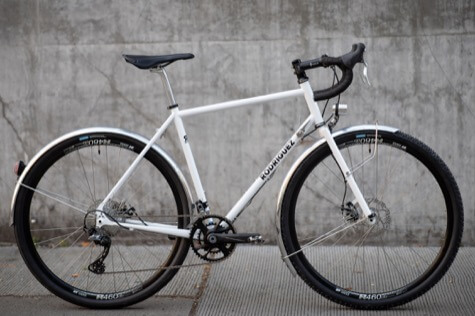 white custom steel rodriguez phinney ridge gravel adventure bike with d